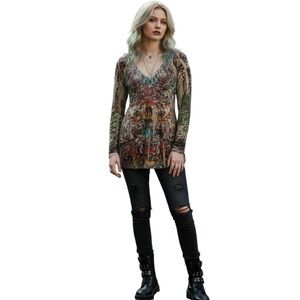Y2K Crushed Velvet Sublimation Print Empire Waist Top Fairy Grunge Boho Ethereal
